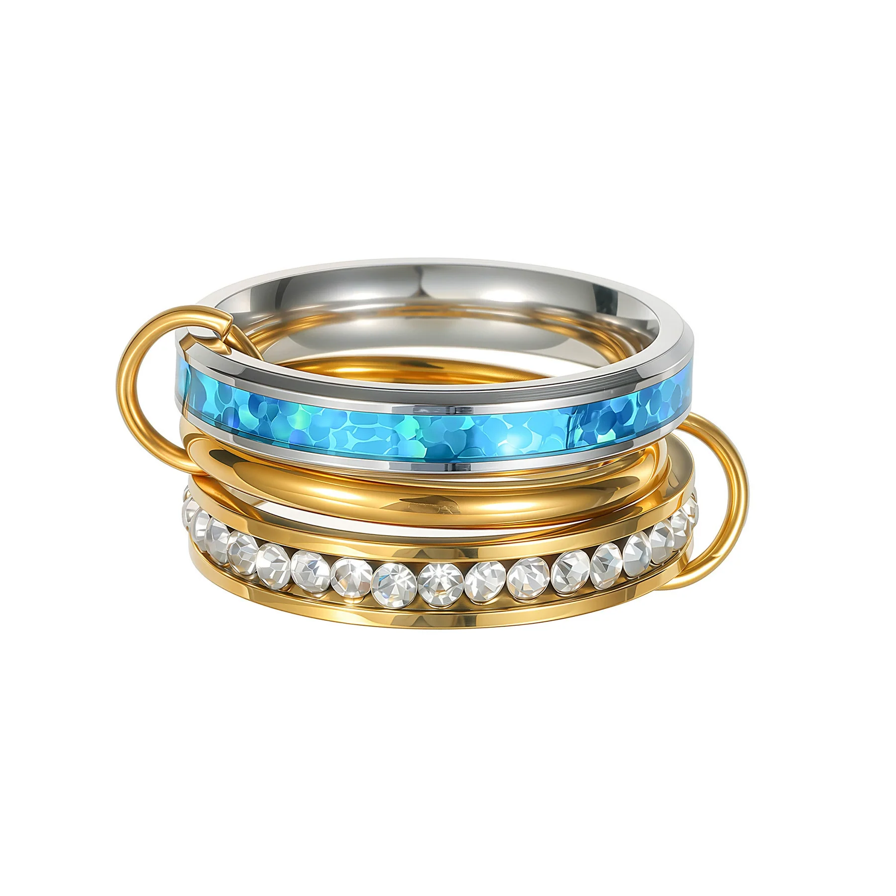 Opal Rings Stacking Style Geometric Titanium Steel Electroplated - Image 4