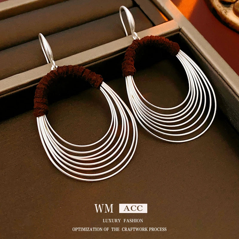 Oval Multilayered Iron And 925 Silver Electroplated Geometric Style Women's Earrings - Image 4