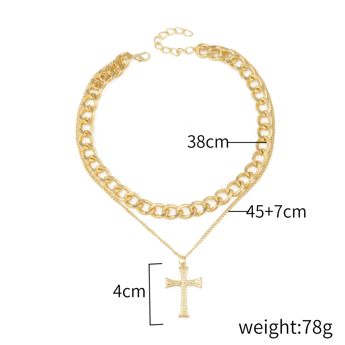 Pearl Cross Pendant Necklace Alloy Box Chain Electroplated Retro Exaggerated Multilayer Women's Accessories - Image 9