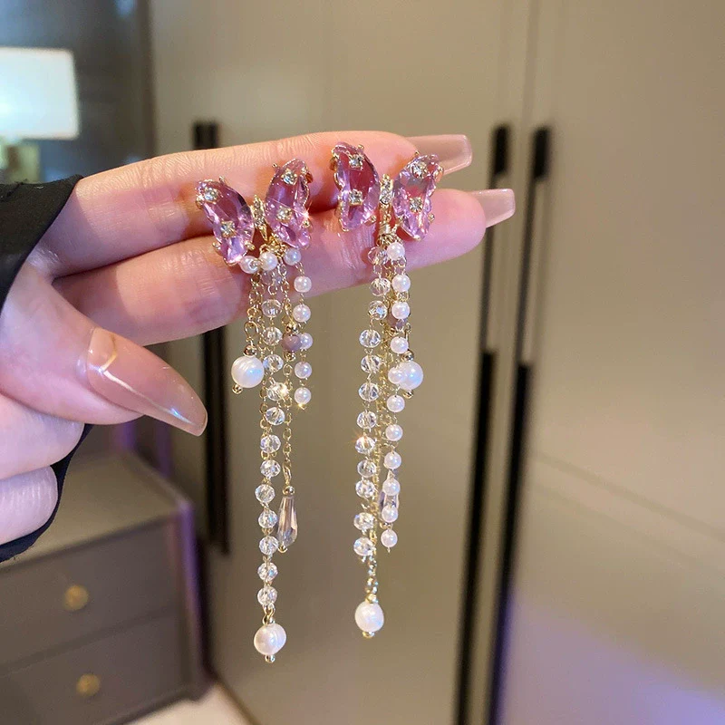 Pearl Diamond Tassel Earrings Rhinestone Material U Shaped Design For Women - Image 29