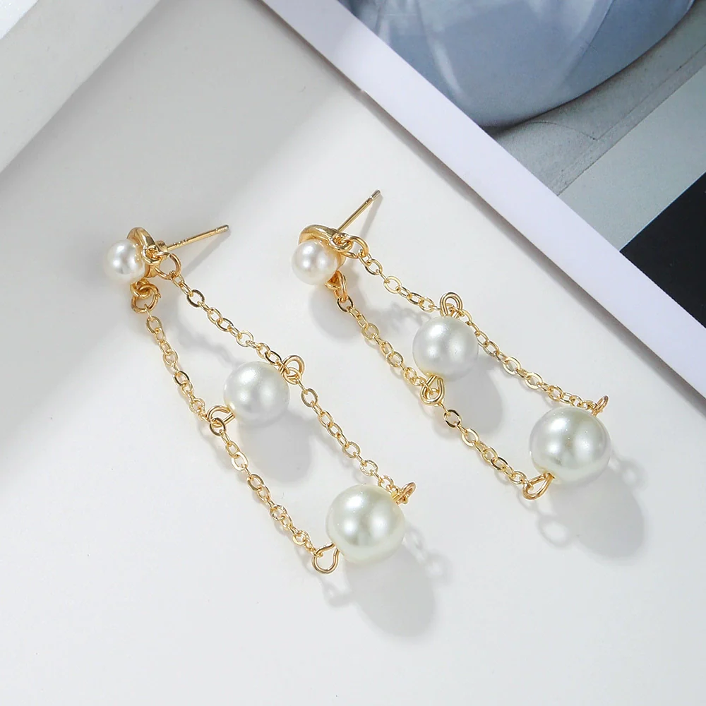 Pearl Earrings For Women Geometric Style Electroplated - Image 2