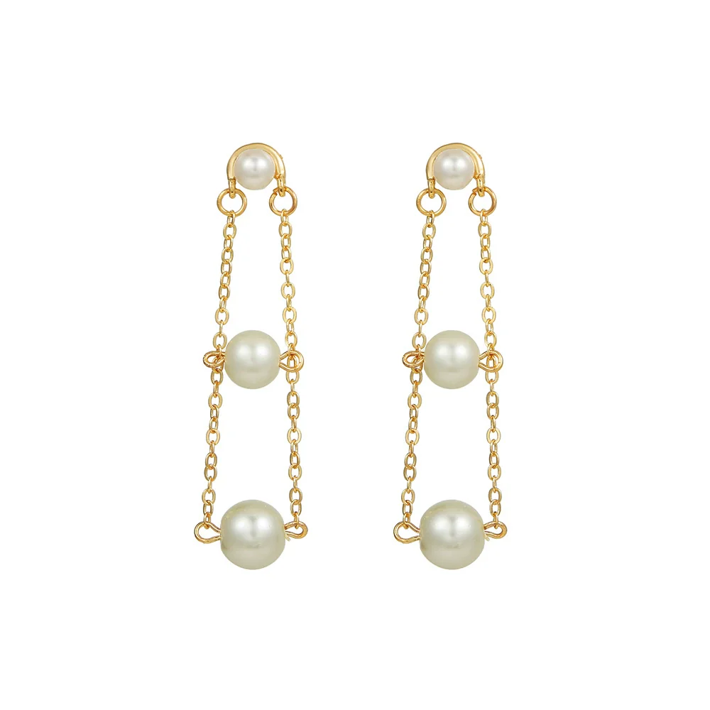 Pearl Earrings For Women Geometric Style Electroplated - Image 5