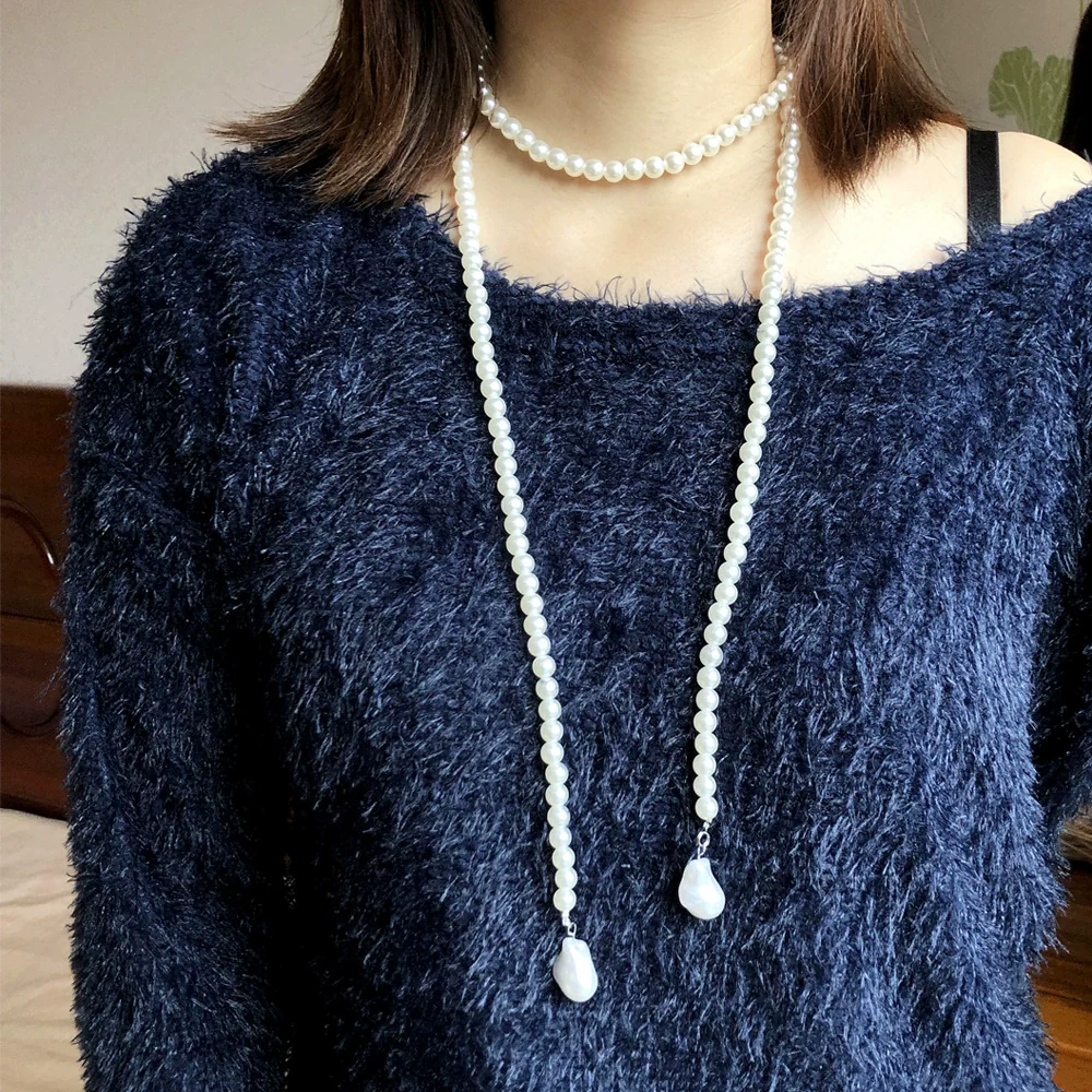 Pearl Necklace Jewelry Geometric Ball Chain Beaded Women's Accessories - Image 3
