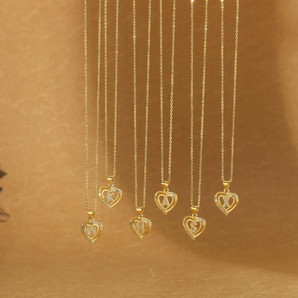 Pendant Clavicle Chain Copper Heart Hollow Shape Electroplating Simple Style