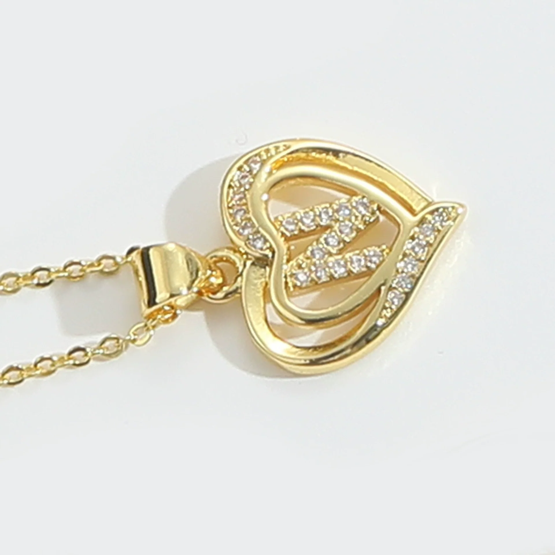 Pendant Clavicle Chain Copper Heart Hollow Shape Electroplating Simple Style - Image 19