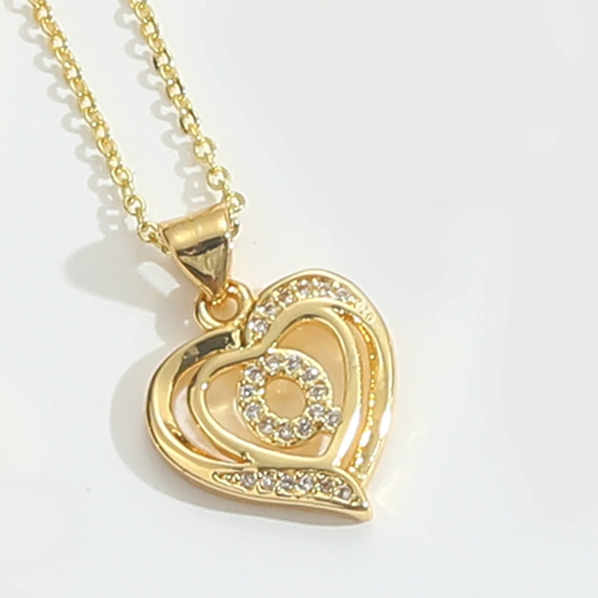 Pendant Clavicle Chain Copper Heart Hollow Shape Electroplating Simple Style - Image 22