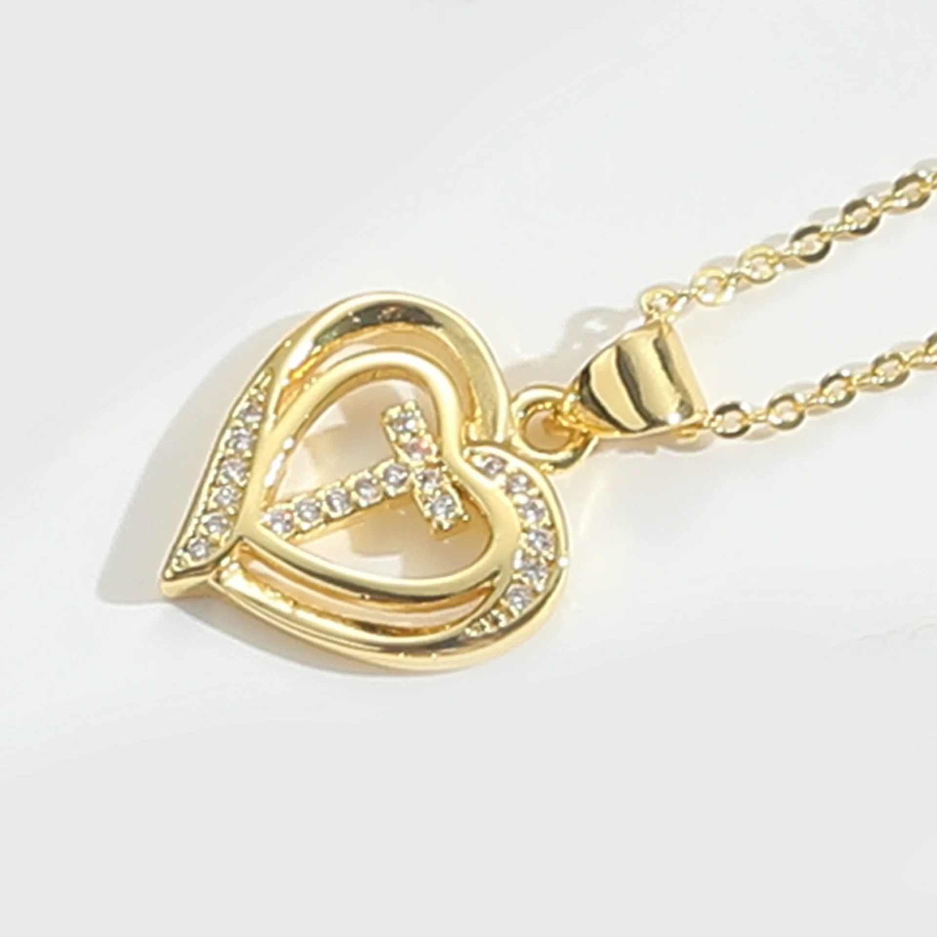 Pendant Clavicle Chain Copper Heart Hollow Shape Electroplating Simple Style - Image 25