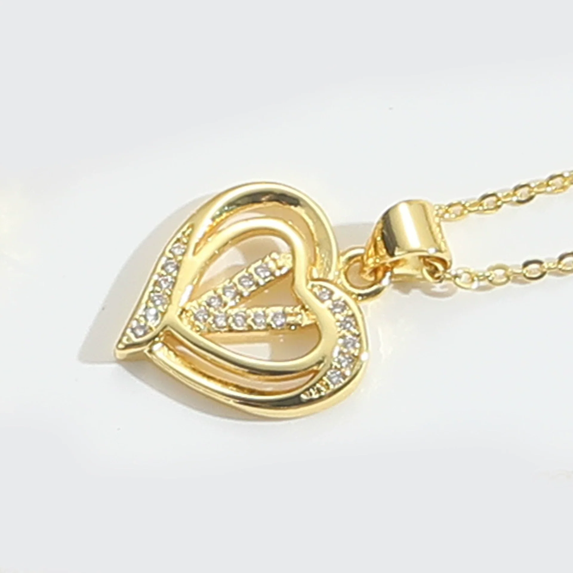 Pendant Clavicle Chain Copper Heart Hollow Shape Electroplating Simple Style - Image 27