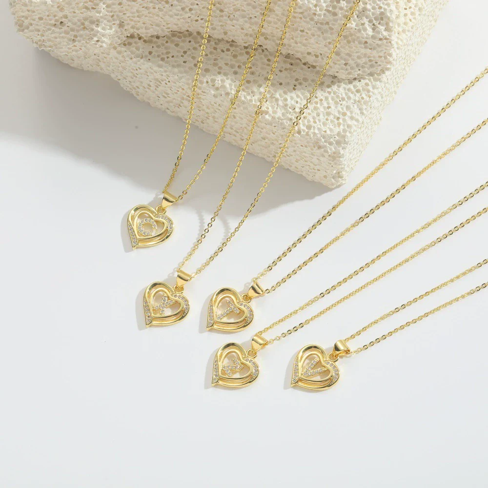 Pendant Clavicle Chain Copper Heart Hollow Shape Electroplating Simple Style - Image 3