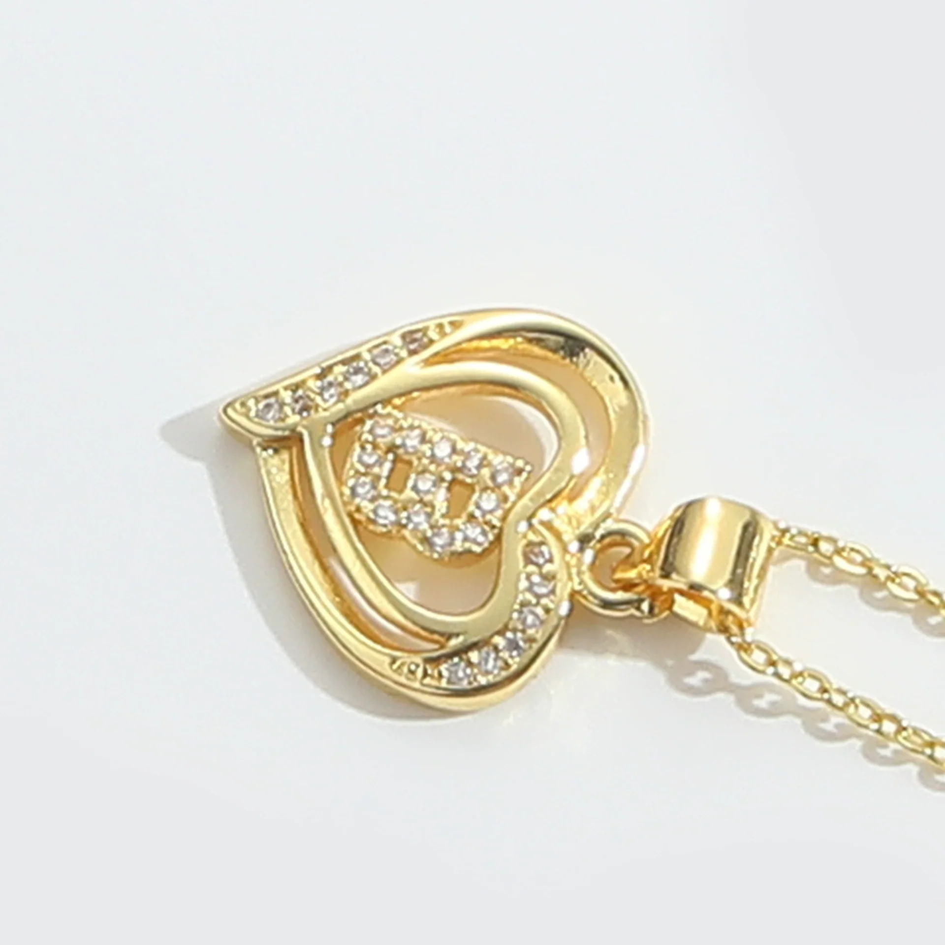Pendant Clavicle Chain Copper Heart Hollow Shape Electroplating Simple Style - Image 7