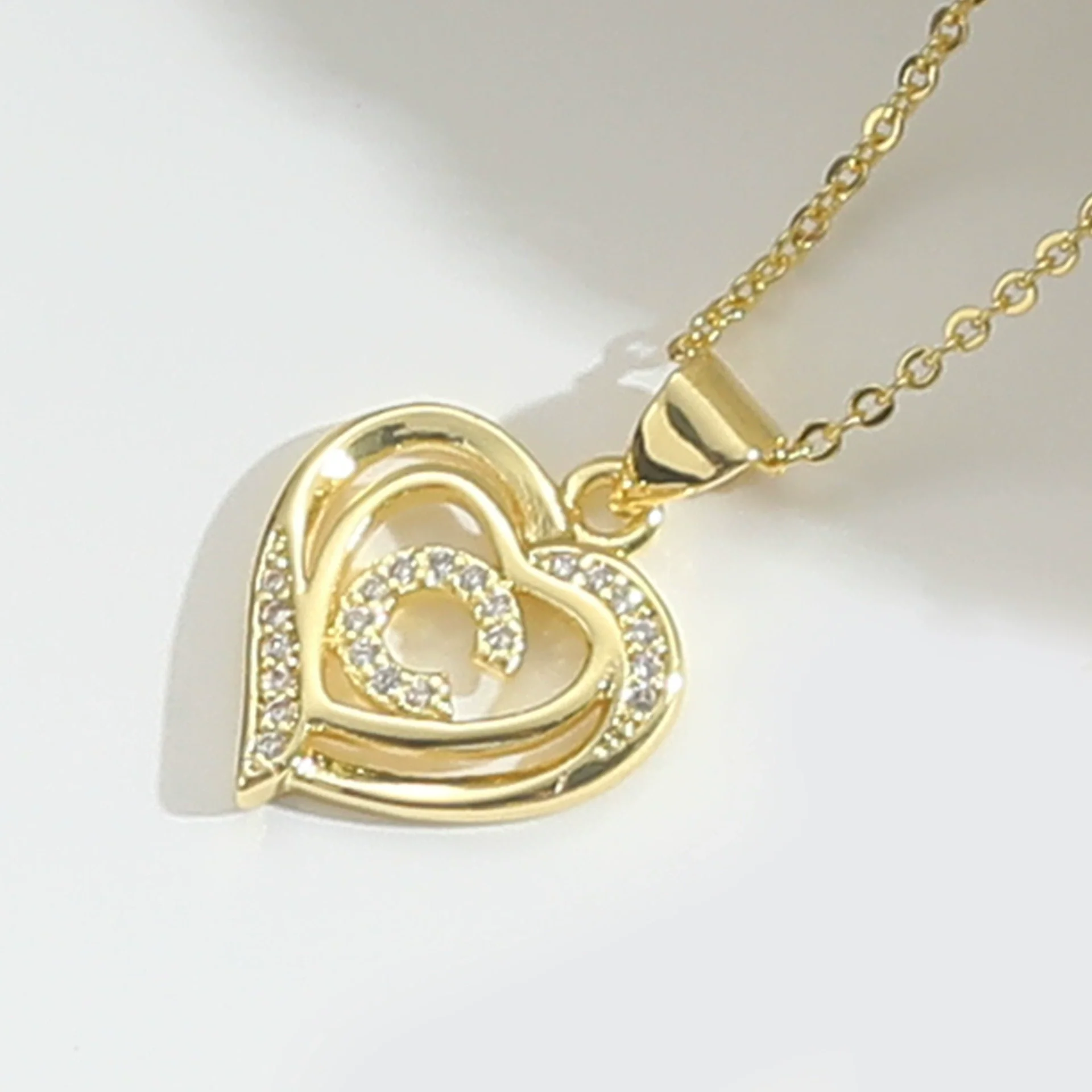 Pendant Clavicle Chain Copper Heart Hollow Shape Electroplating Simple Style - Image 8