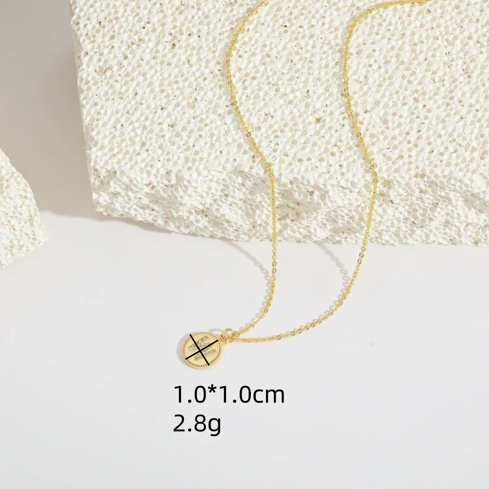 Pendant Clavicle Chain Necklace Mixed Gemstone Setting Copper Disc Shape English Letters Style Electroplating For Women - Image 2