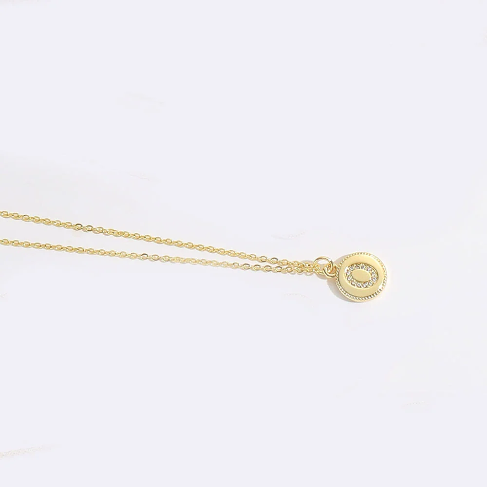 Pendant Clavicle Chain Necklace Mixed Gemstone Setting Copper Disc Shape English Letters Style Electroplating For Women - Image 20
