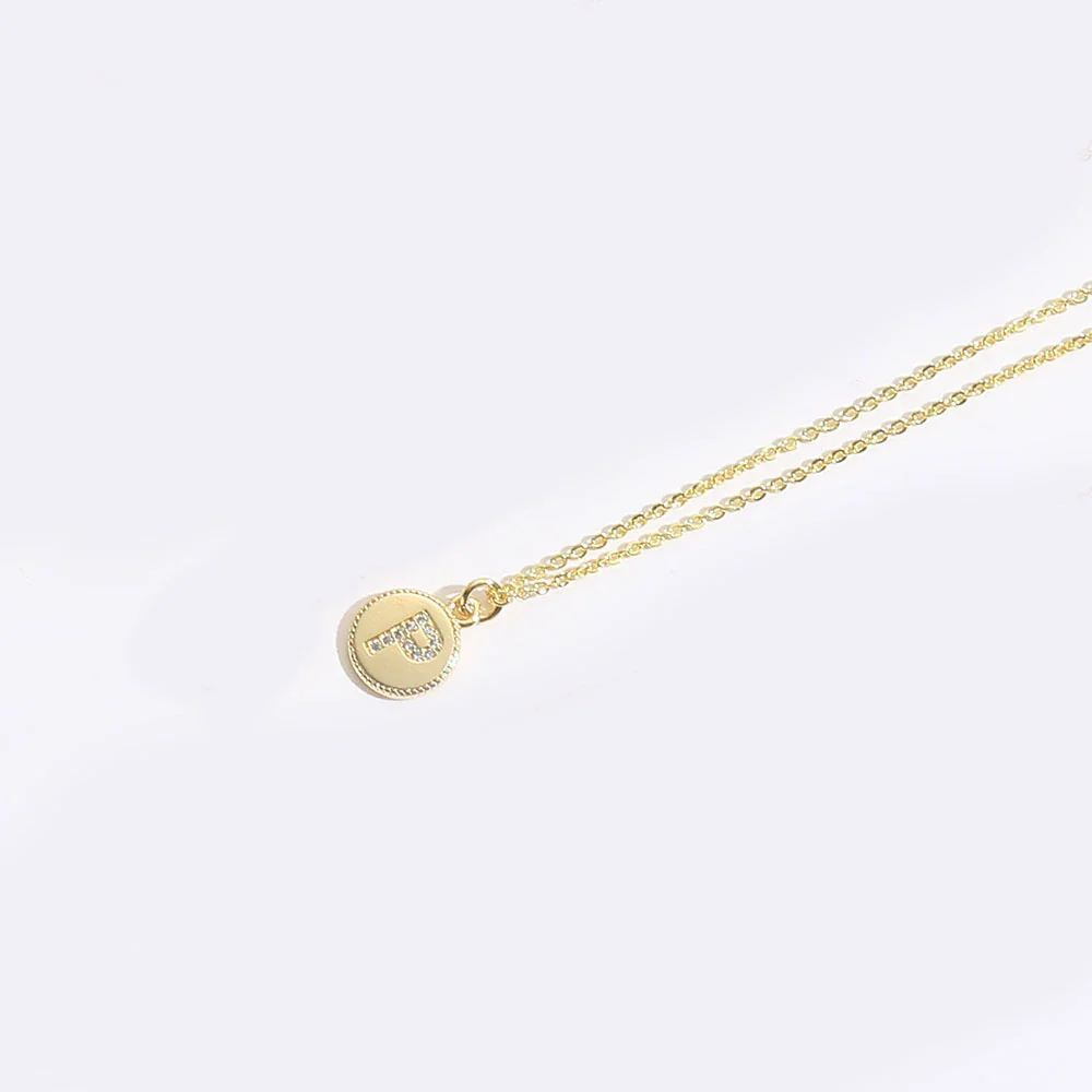 Pendant Clavicle Chain Necklace Mixed Gemstone Setting Copper Disc Shape English Letters Style Electroplating For Women - Image 21