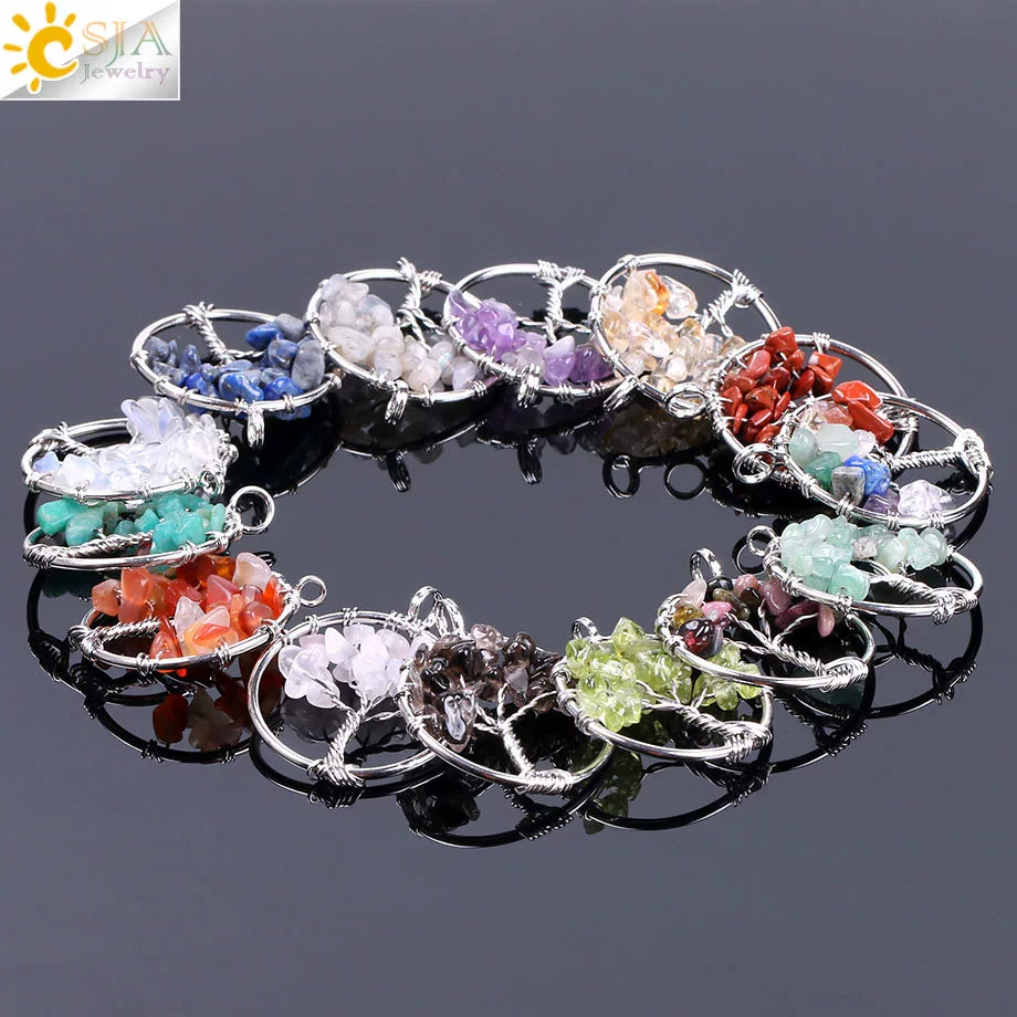 Pendant Jewelry Handmade With Natural Crystal Semi Precious Stone And Tree Of Life Design Electroplated - Image 4