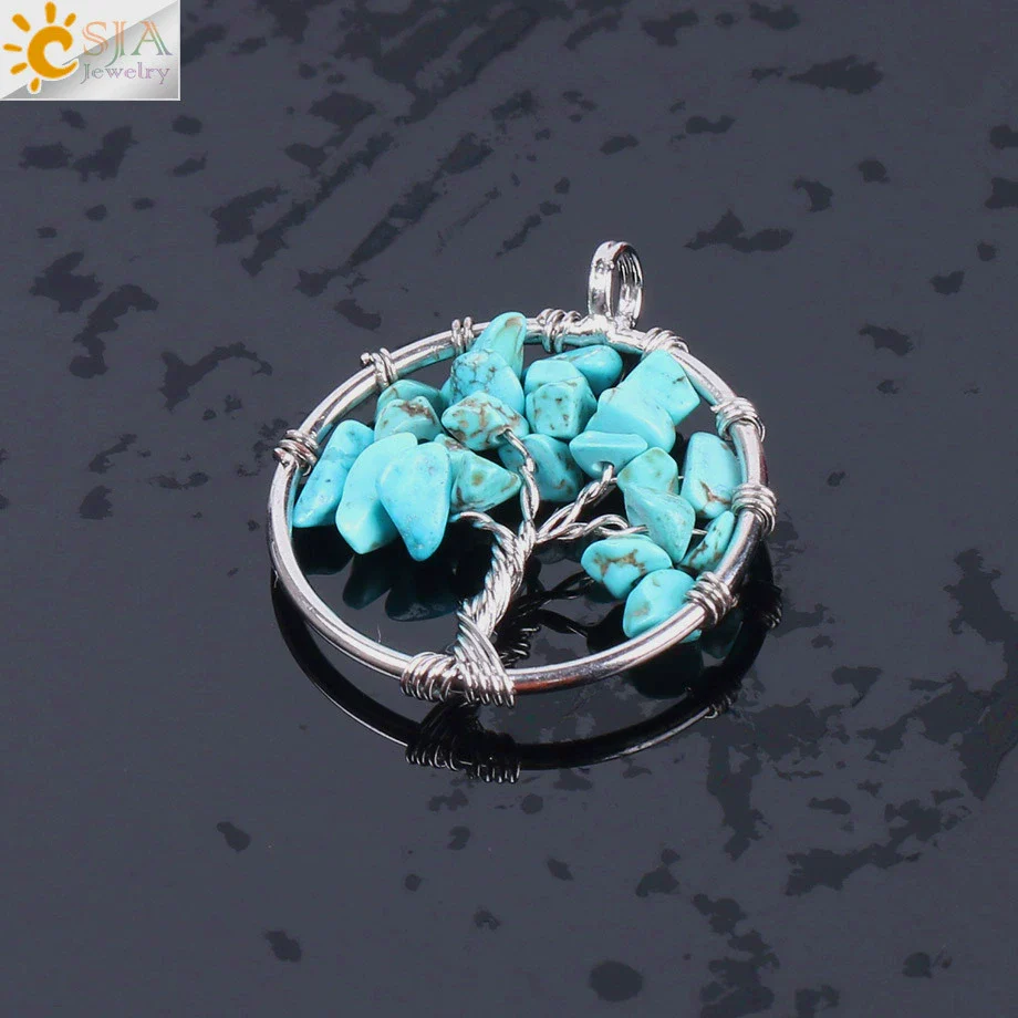 Pendant Jewelry Handmade With Natural Crystal Semi Precious Stone And Tree Of Life Design Electroplated - Image 7