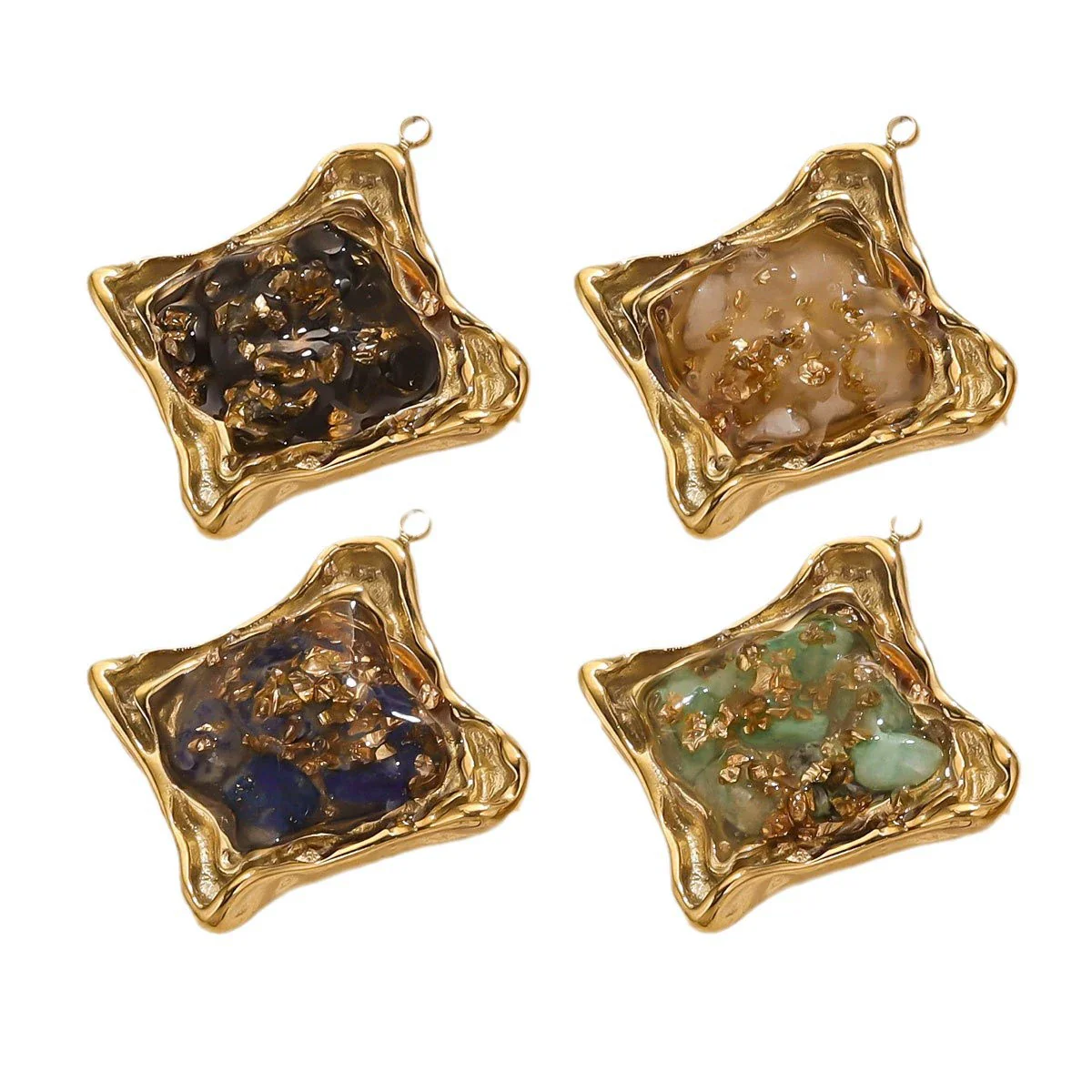 Pendant Natural Stone Gravel Glued Titanium Steel Plated 18K Gold Niche Style - Image 5