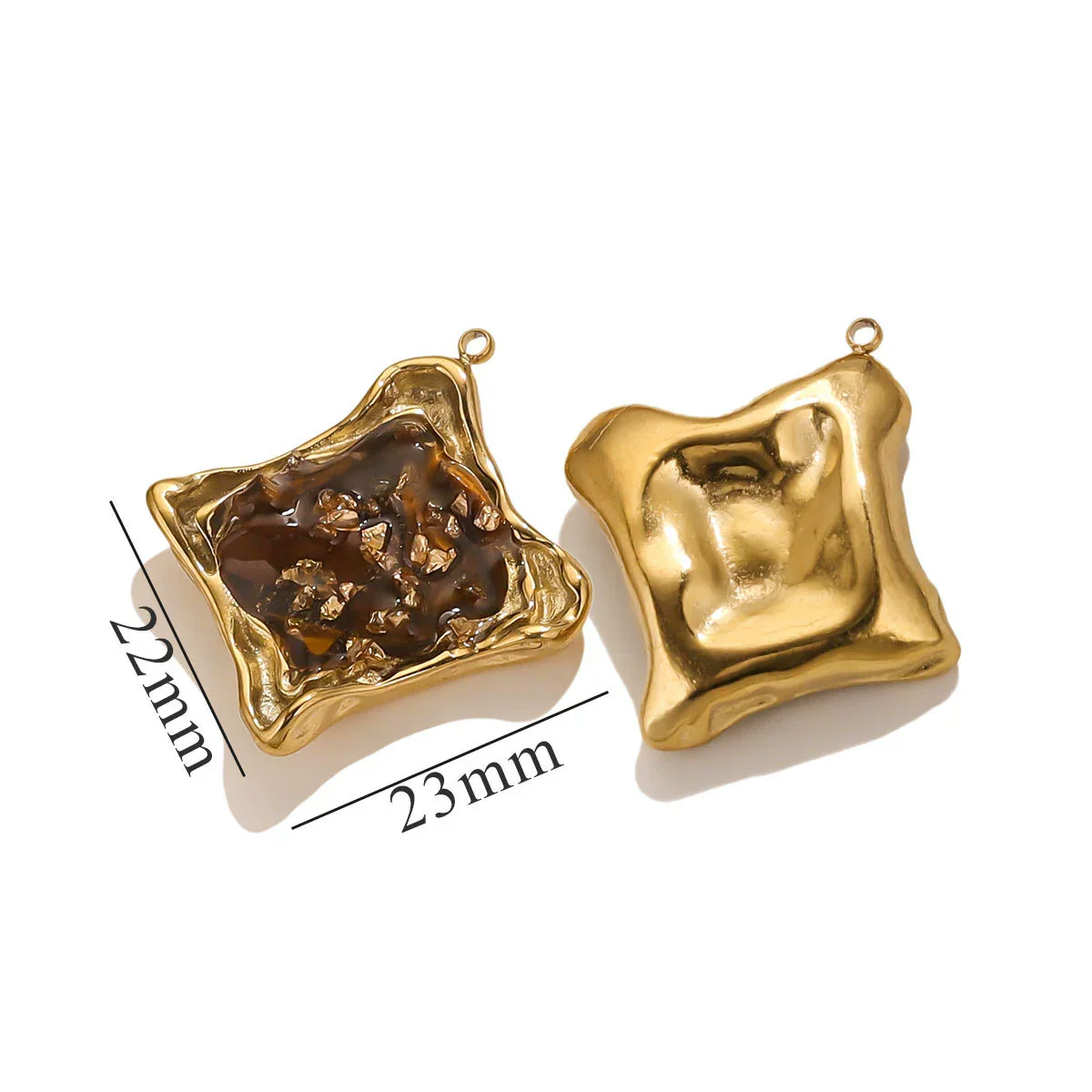 Pendant Natural Stone Gravel Glued Titanium Steel Plated 18K Gold Niche Style - Image 6