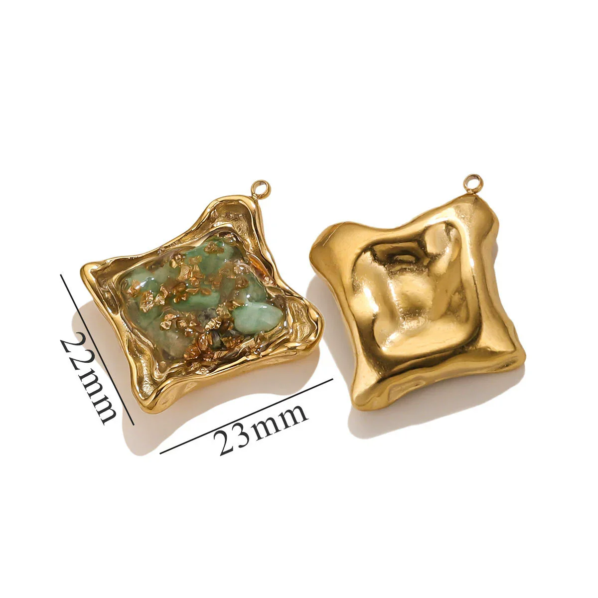 Pendant Natural Stone Gravel Glued Titanium Steel Plated 18K Gold Niche Style - Image 8