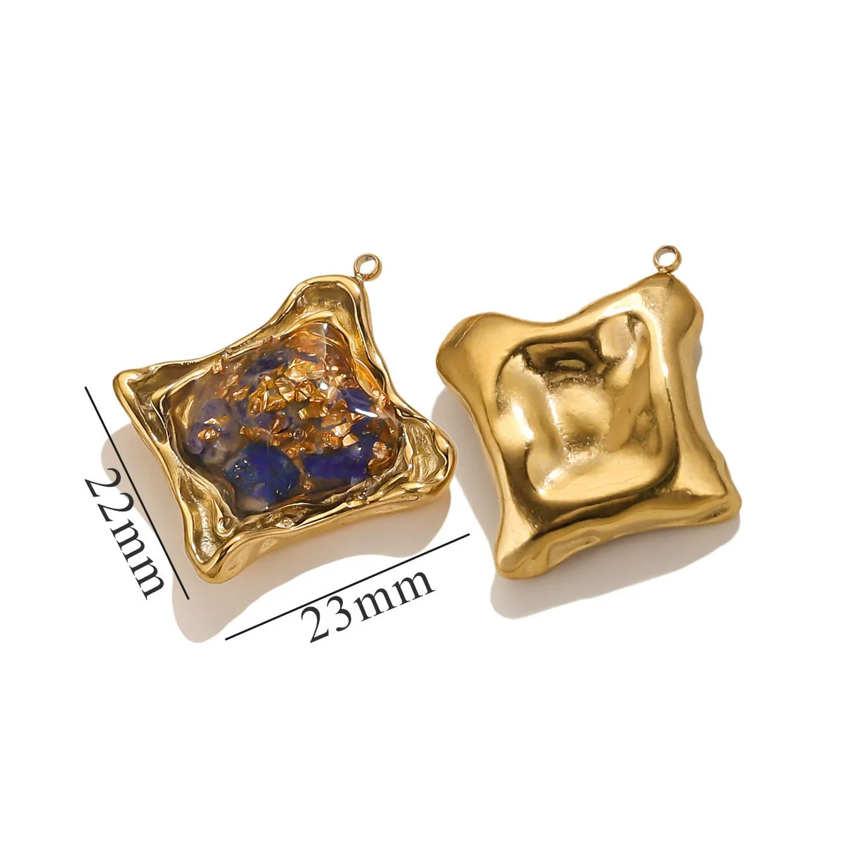 Pendant Natural Stone Gravel Glued Titanium Steel Plated 18K Gold Niche Style - Image 9