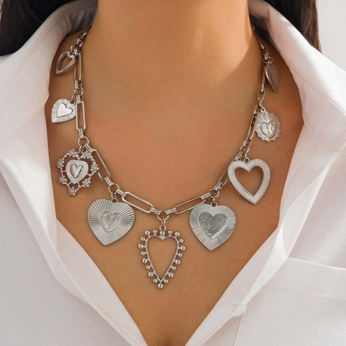 Pendant Necklace Alloy Imitation Pearl Metal Love Heart Shape Geometric Electroplating - Image 6