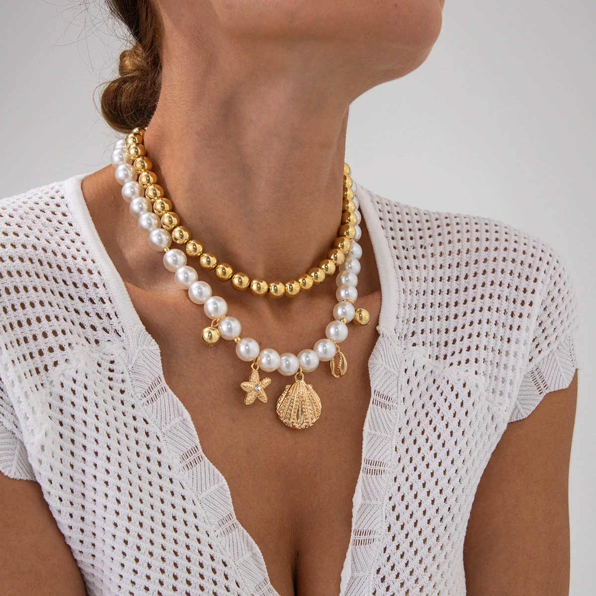 Pendant Necklace Alloy Shell Starfish Conch Animal Zodiac Geometric Electroplated Clavicle Chain For Women