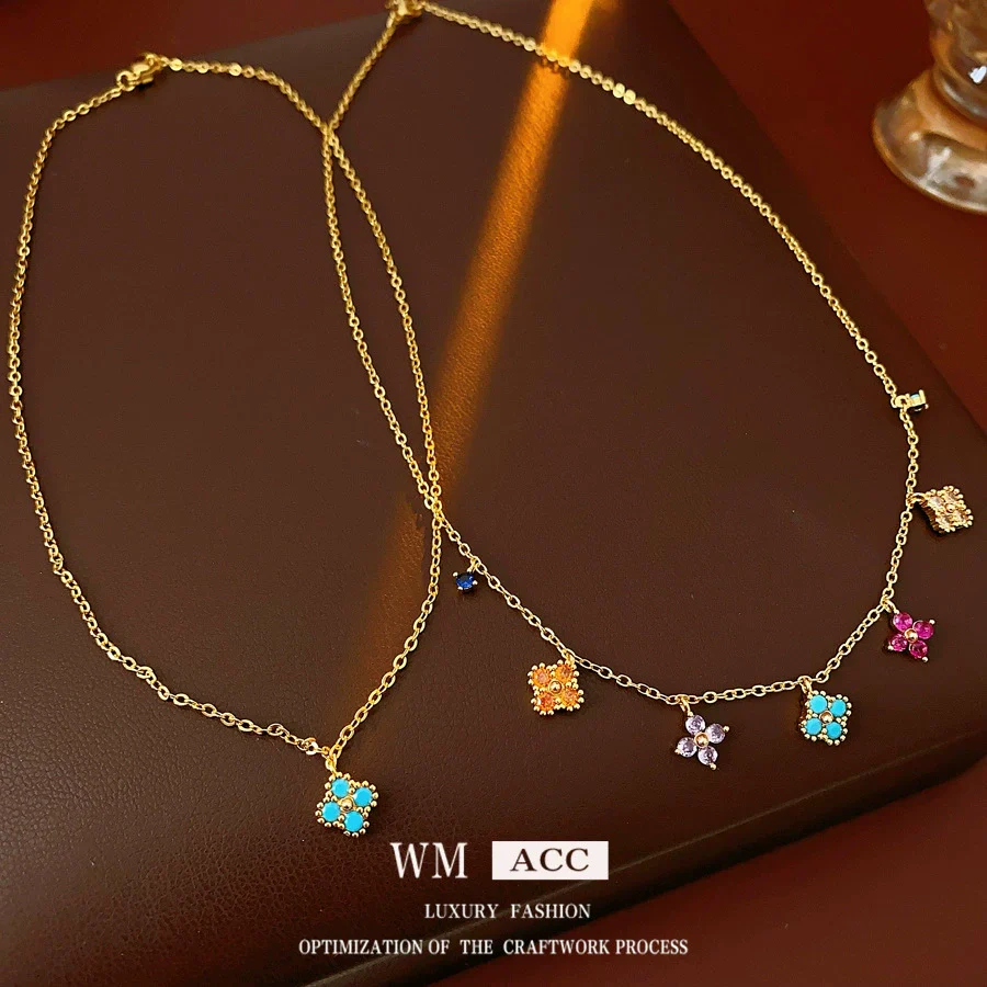 Pendant Necklace Copper 225 Silver Real Gold Electroplated Zirconia Retro Flower Style Clavicle Chain For Women