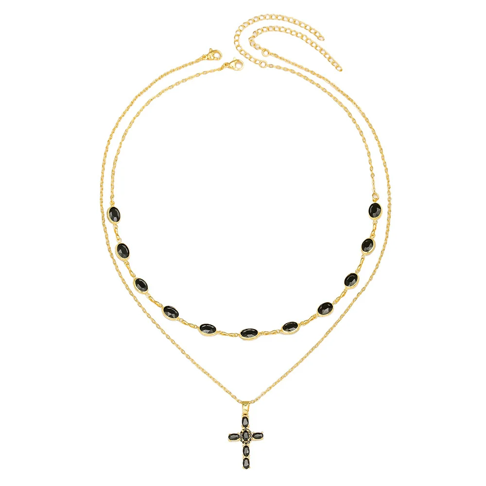 Pendant Necklace Copper Inlaid With Zircon Geometric Electroplating Doublelayer Stacked Chain - Image 5