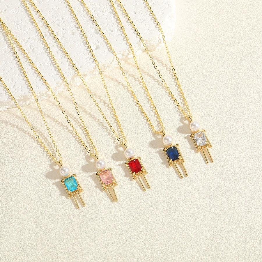 Pendant Necklace Copper Mixed Gem Inlay Pearl Inlaid Cartoon Character Ochain For Women - Image 2