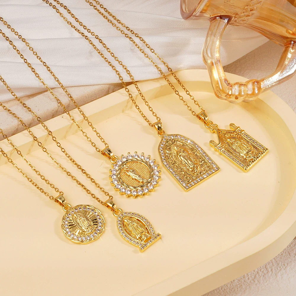 Pendant Necklace Copper Plated Real Gold Light Luxury Geometric Mixed Gemstone Setting Jewelry O Word Chain - Image 2
