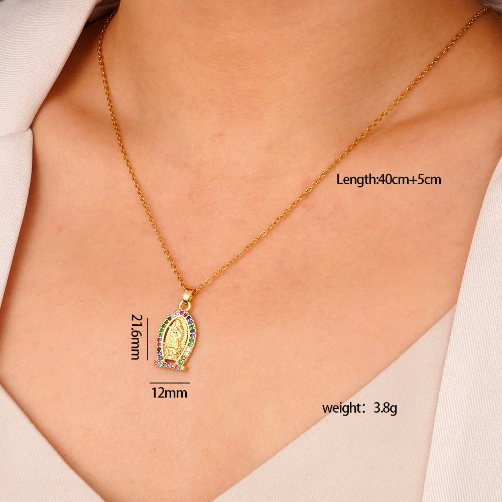 Pendant Necklace Copper Plated Real Gold Light Luxury Geometric Mixed Gemstone Setting Jewelry O Word Chain - Image 6