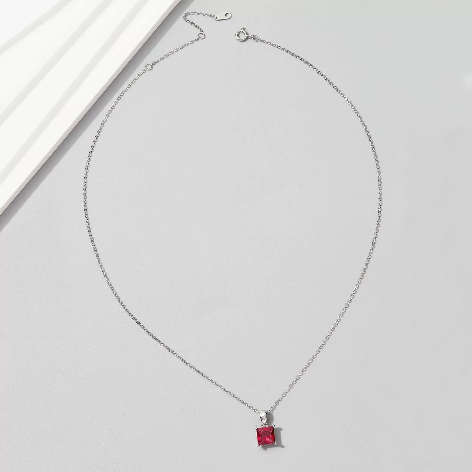 Pendant Necklace Cultured Ruby Cultured Emerald S925 Silver Geometric Style Set With Diamonds - Image 3