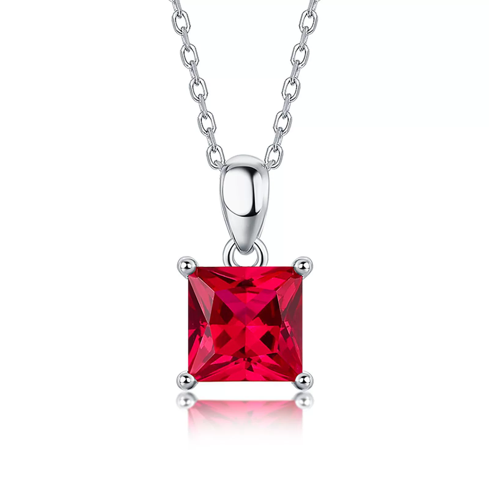 Pendant Necklace Cultured Ruby Cultured Emerald S925 Silver Geometric Style Set With Diamonds - Image 4