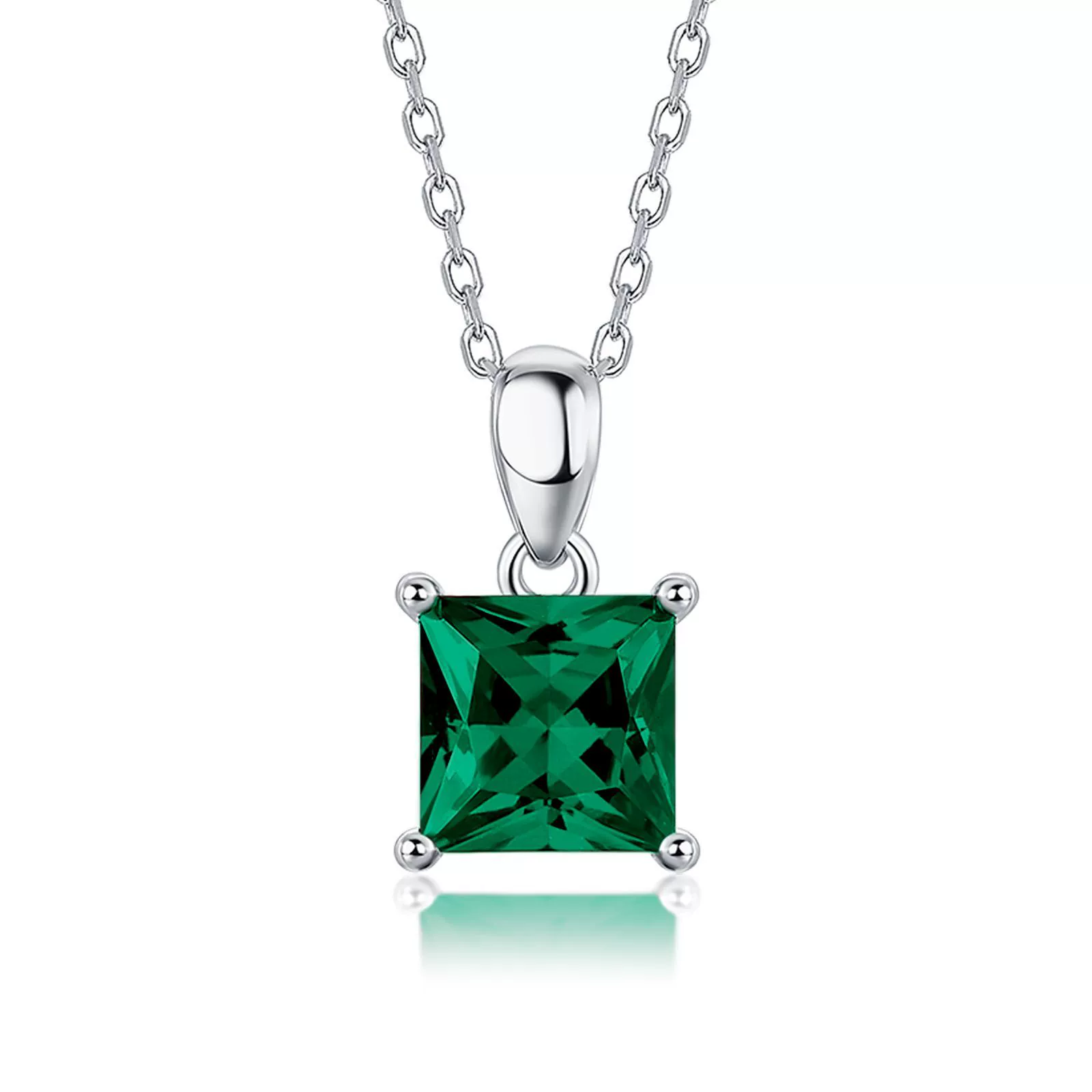 Pendant Necklace Cultured Ruby Cultured Emerald S925 Silver Geometric Style Set With Diamonds - Image 5