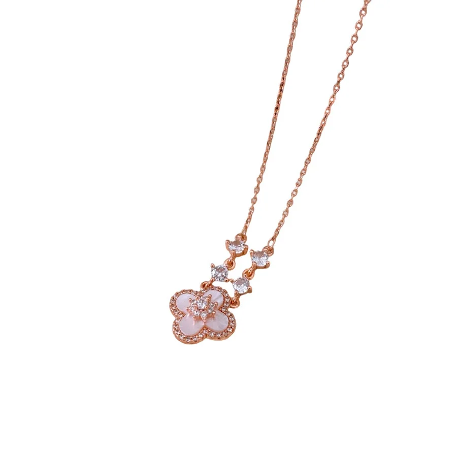 Pendant Necklace Flower Pattern Motherofpearl Real Gold Electroplated Copper 925 Silver Zirconia Women's Light Luxury Style - Image 5