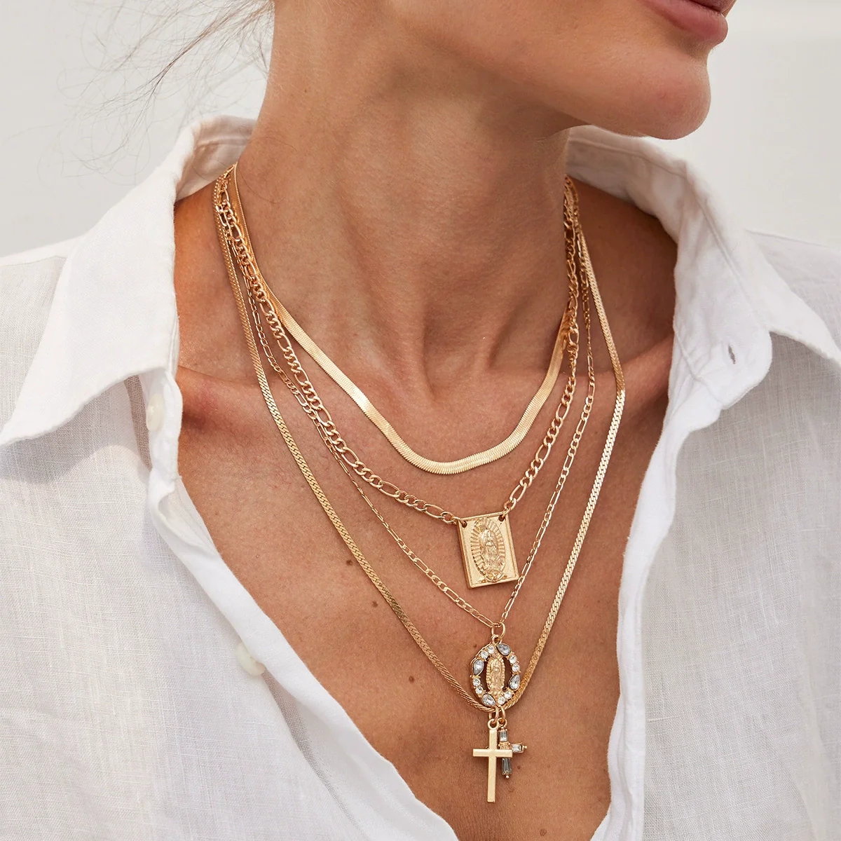 Pendant Necklace Geometric Pattern Alloy Copperclad Iron Iron Copper Snake Bone Chain Electroplating - Image 3