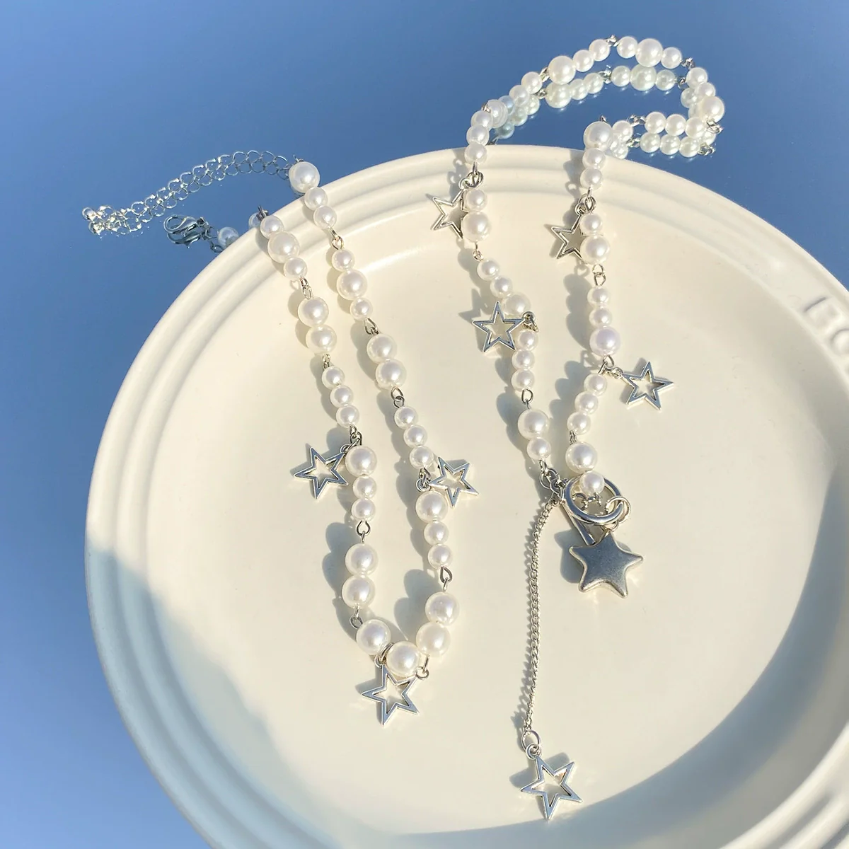 Pendant Necklace Hip Hop Star Shape Geometric Imitation Pearl Metal Zinc Alloy Iron Electroplating Ball Chain - Image 4