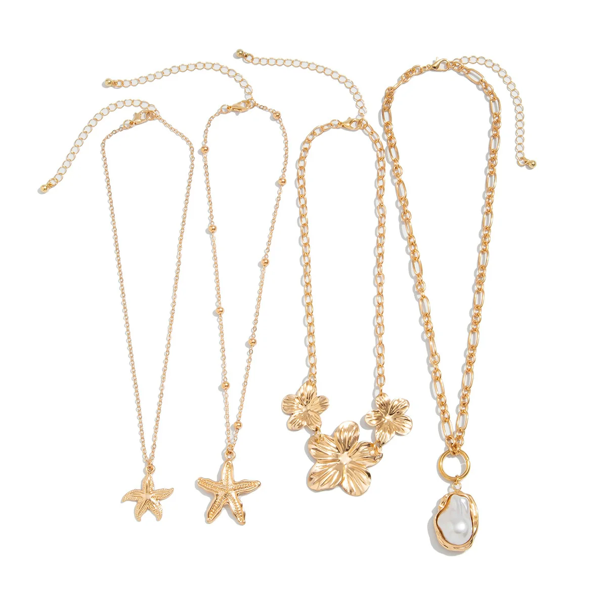 Pendant Necklace Imitation Pearl Alloy Star Flower Electroplating For Women - Image 4
