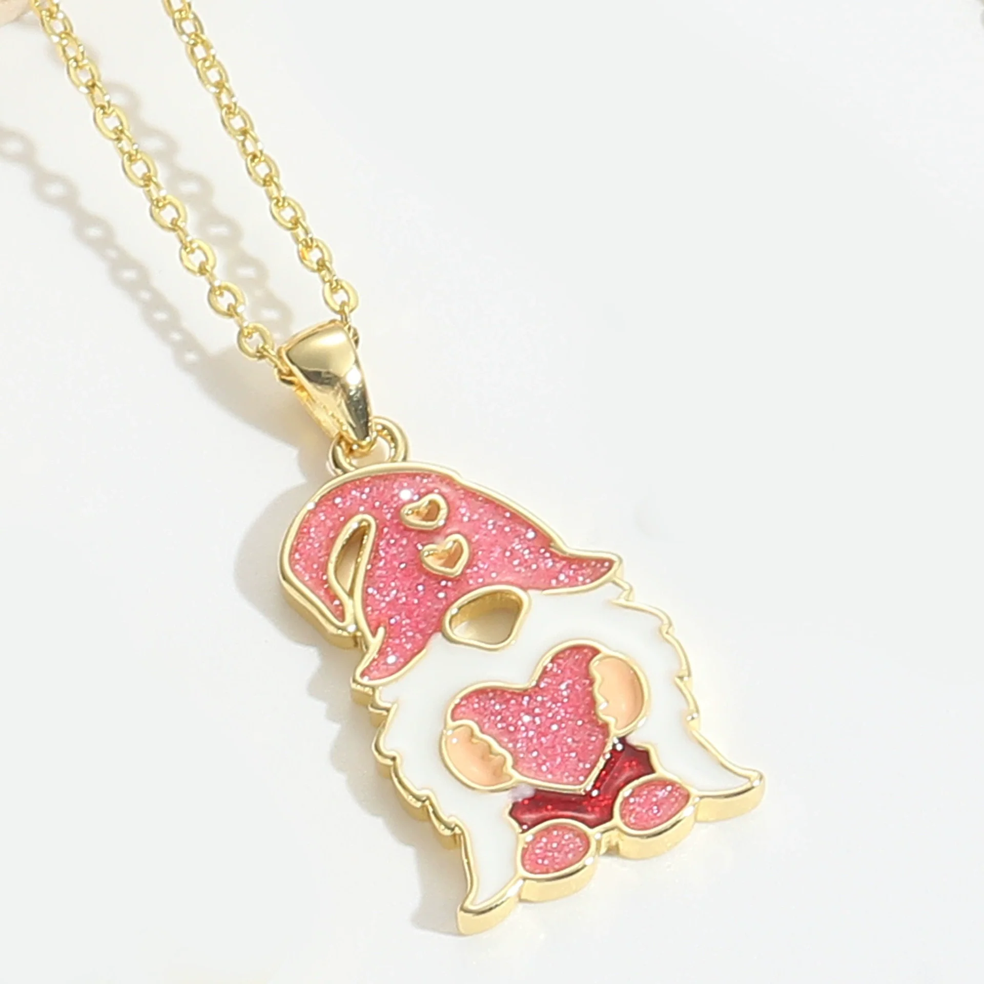 Pendant Necklace Ladies Clavicle Chain Simple Cute Retro Oil Dripping Love Word Design Copper Electroplating Geometric Style Mixed Gemstone Setting O Word Chain - Image 11