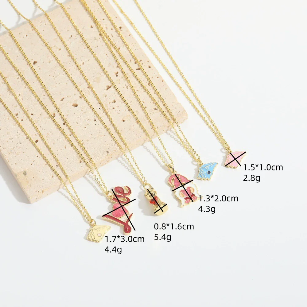 Pendant Necklace Ladies Clavicle Chain Simple Cute Retro Oil Dripping Love Word Design Copper Electroplating Geometric Style Mixed Gemstone Setting O Word Chain - Image 2