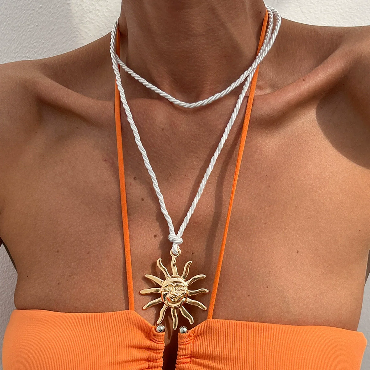 Pendant Necklace Metal Alloy Rope Geometric Sunflower Face Retro Electroplating For Women