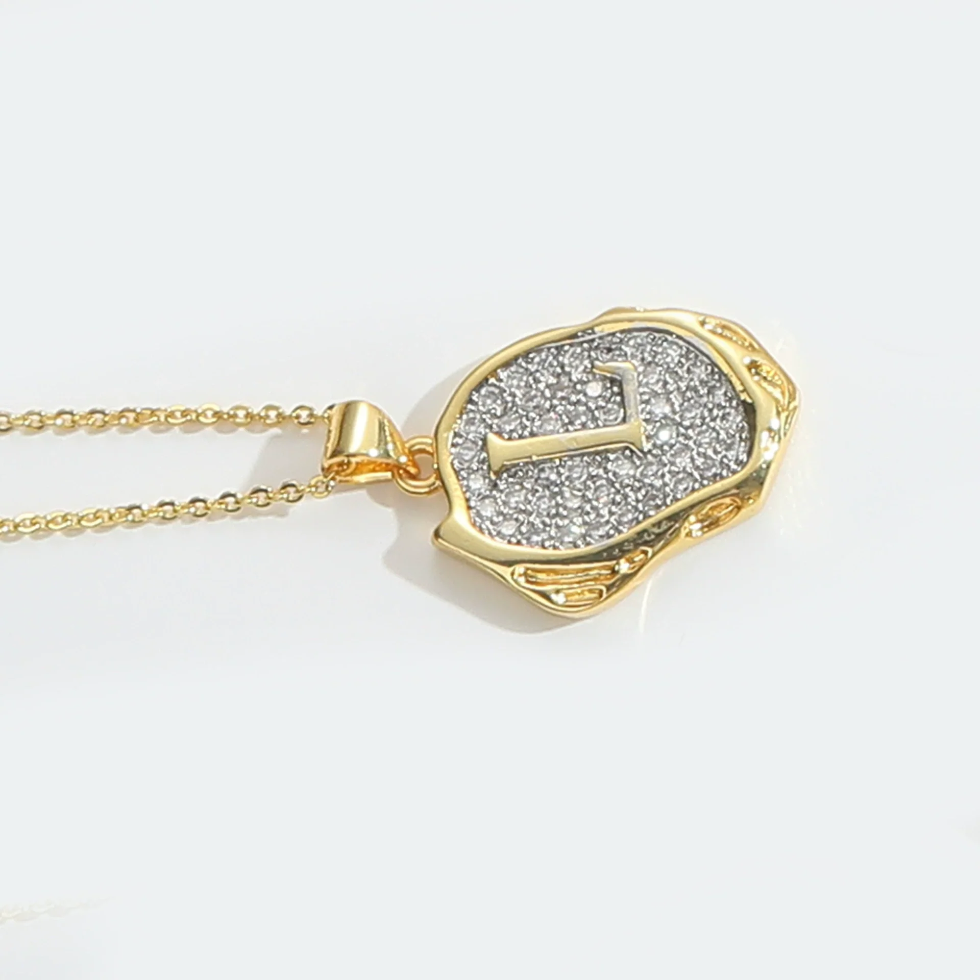 Pendant Necklace Mixed Gemstone Setting Copper Retro Asymmetrical Disc Oval Letters Pattern Electroplating - Image 17