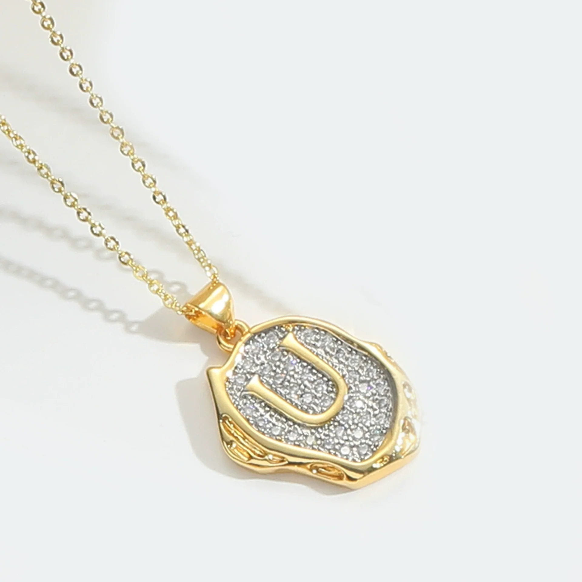 Pendant Necklace Mixed Gemstone Setting Copper Retro Asymmetrical Disc Oval Letters Pattern Electroplating - Image 26