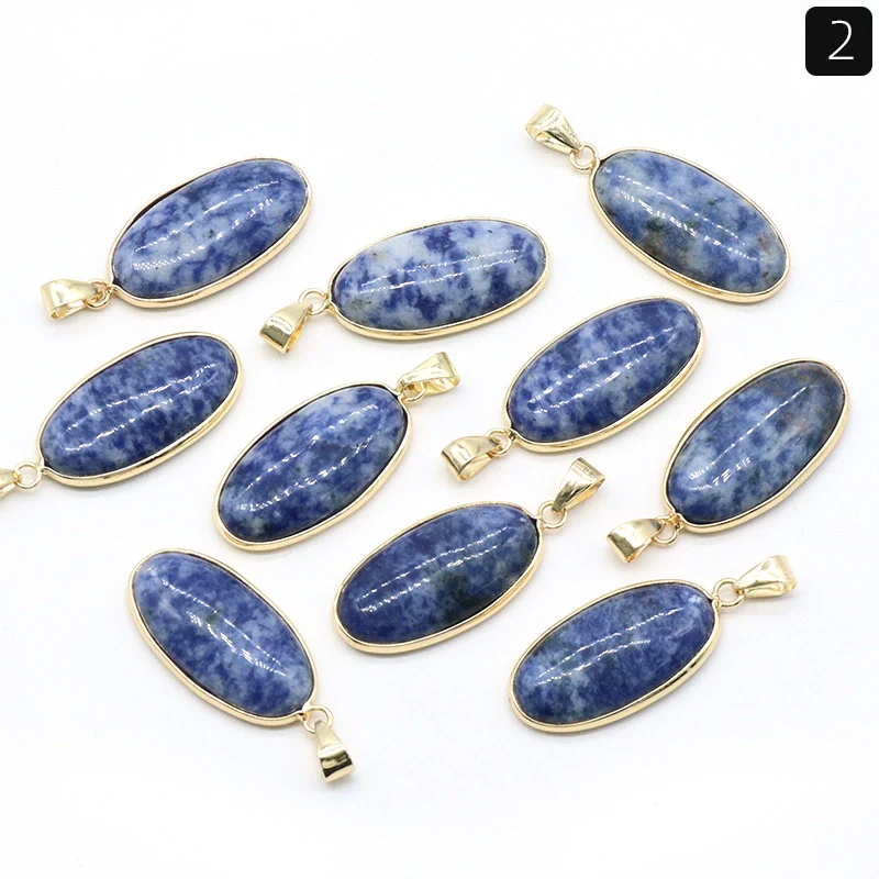 Pendant Necklace Natural Agate Crystal Semiprecious Stone Gilded Oval Polished Edging - Image 5