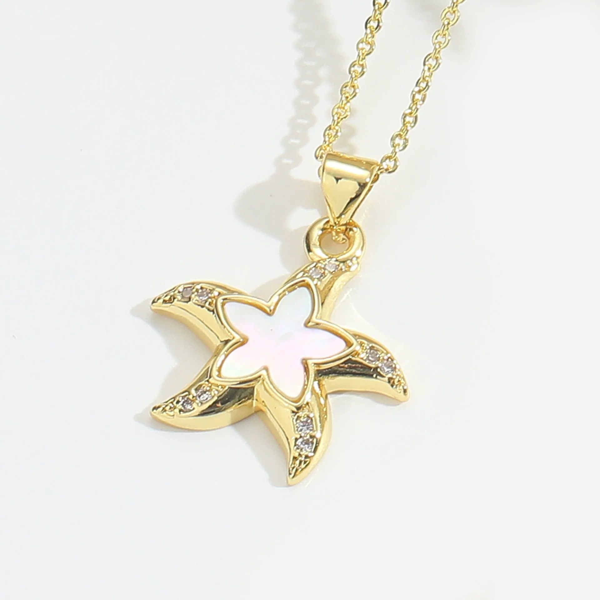 Pendant Necklace Starfish Animal Zodiac Copper Mixed Gemstone Setting Electroplating O Word Chain Design - Image 6