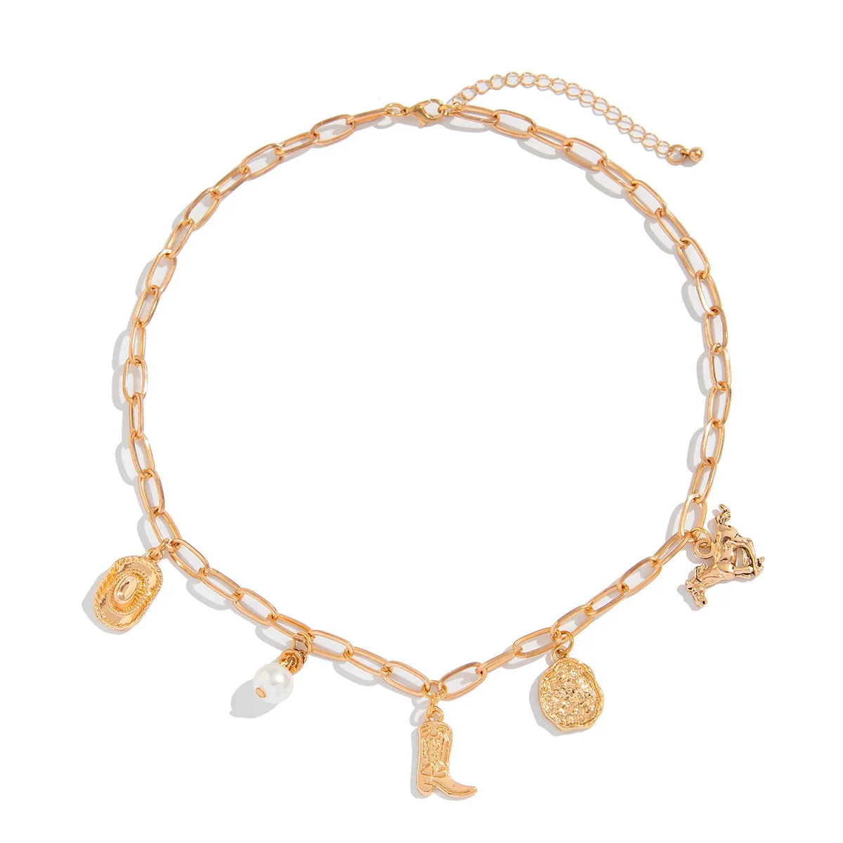 Pendant Necklace Women Iron Chain Alloy Imitation Pearls Geometric Style Electroplating - Image 5