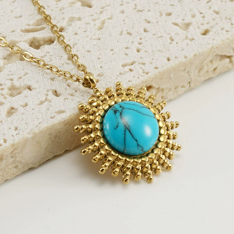 Pendant Necklace Women's 316L Stainless Steel 316L Stainless Steel 18K Gold Plated With Flower Pattern - Image 2