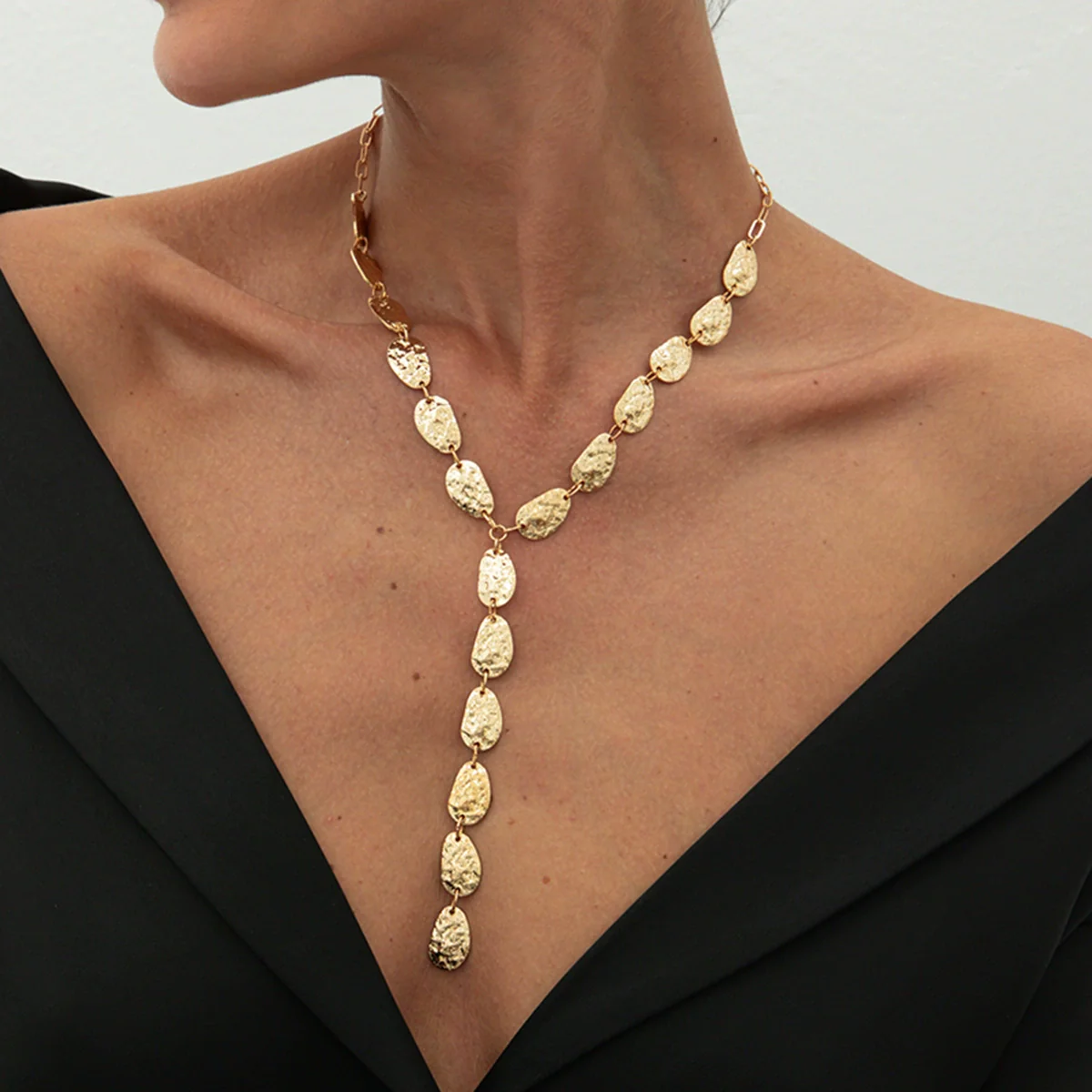 Pendant Tassel Necklace Plastic Resin Drop Shape Hammered Pattern Electroplating Handmade Chain For Women