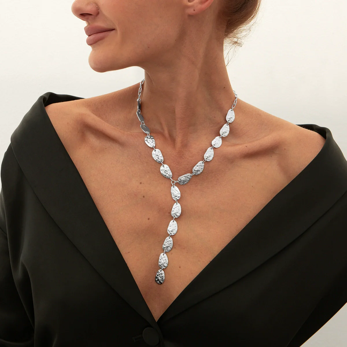 Pendant Tassel Necklace Plastic Resin Drop Shape Hammered Pattern Electroplating Handmade Chain For Women - Image 8