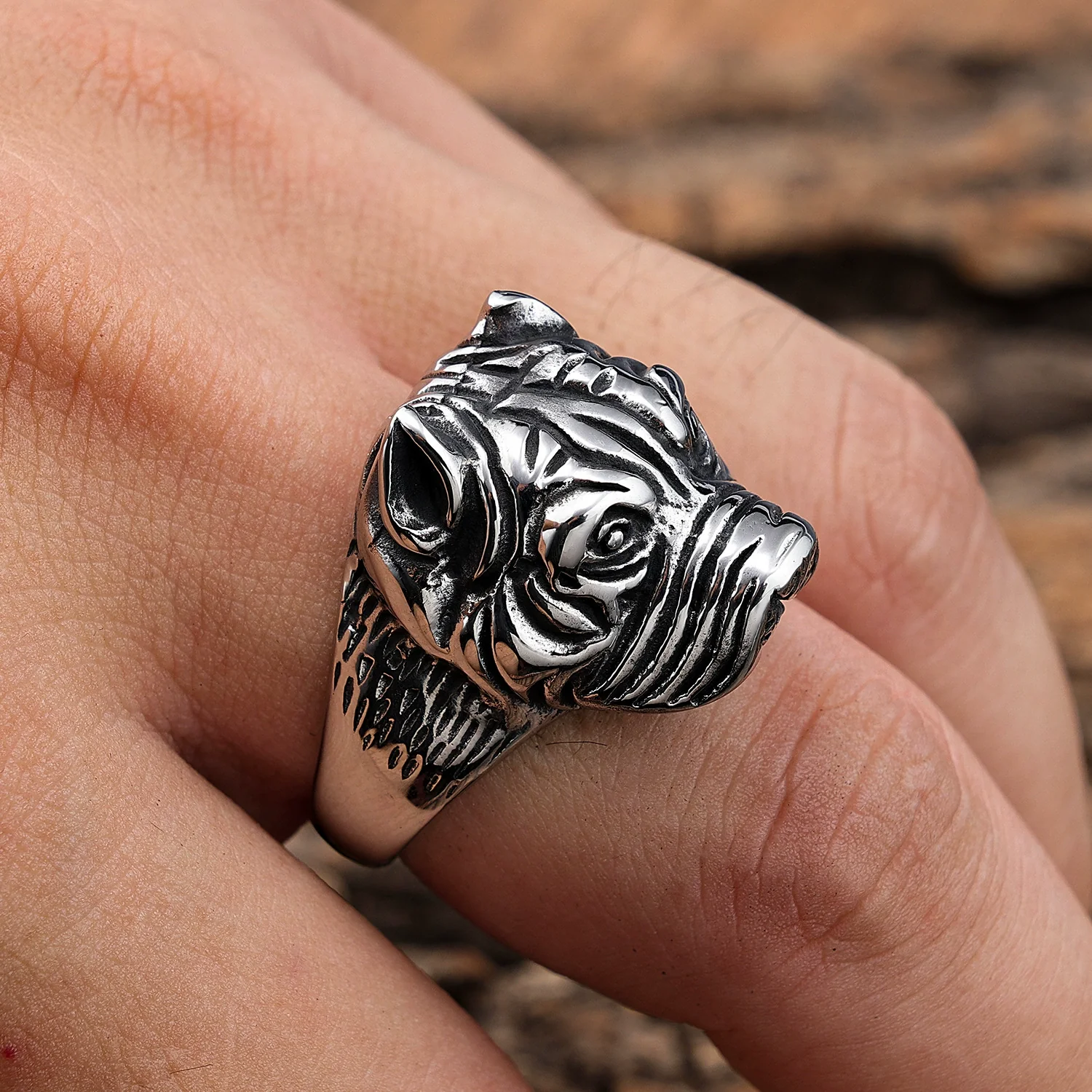 Pet Dog Ring Stainless Steel Punk Style With Letters Numbers Text And Animal Design And Oil Applied - Image 4
